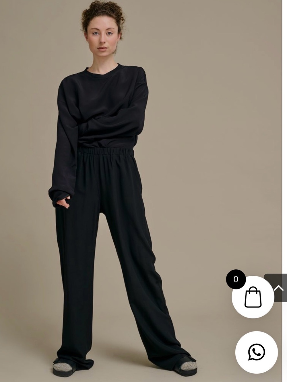 Monique Von Heist Black Two-Piece Set - Wool Long Sleeve Top & Wide Leg Pants